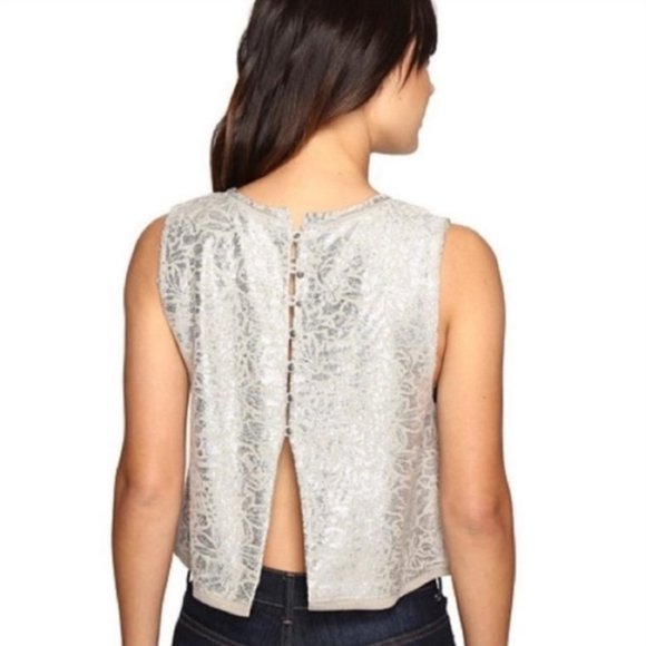 FREE PEOPLE • pewter & silver crop top button back - Picture 2 of 9